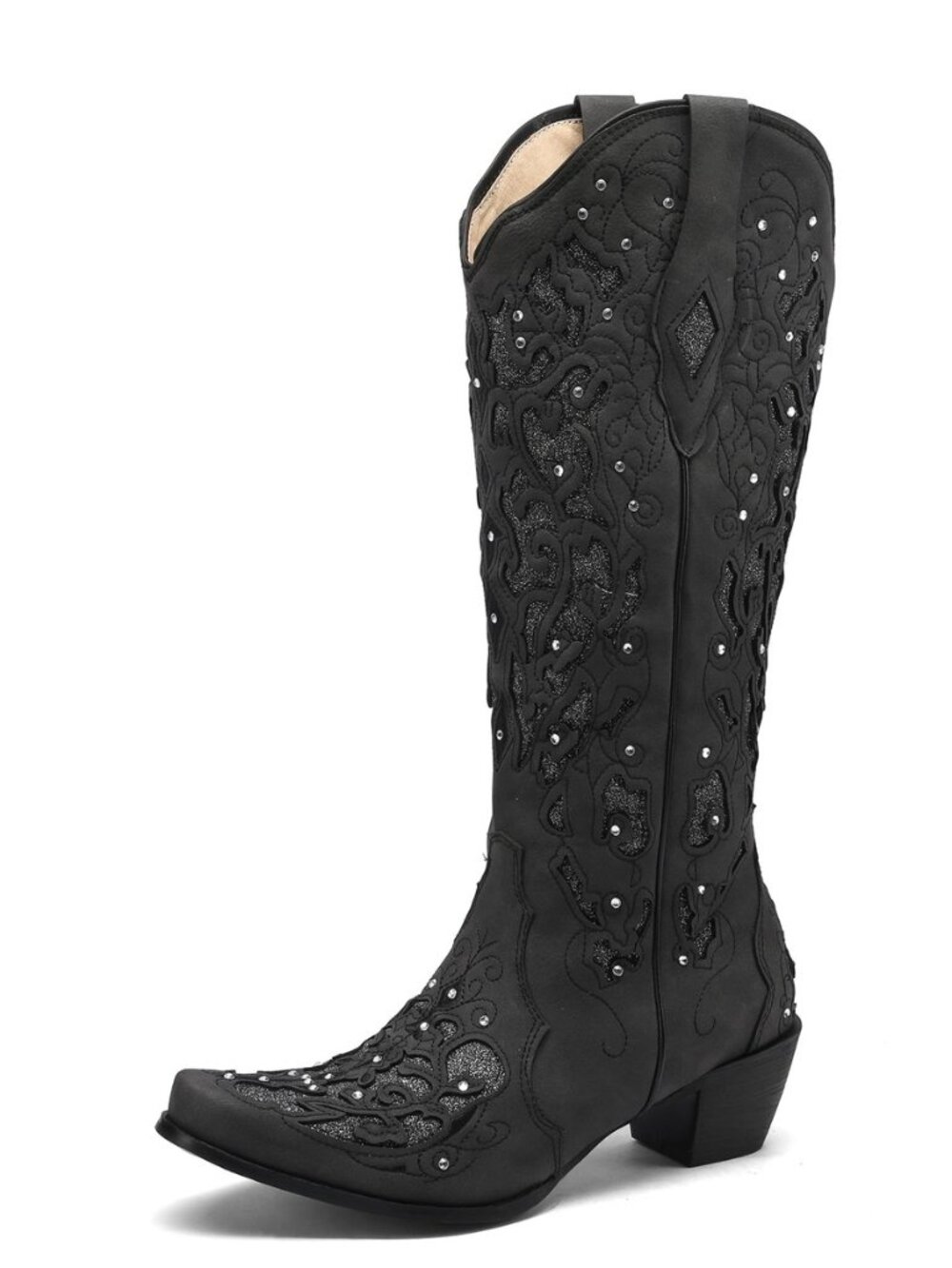 Black Cowgirl Boots for Women Cowboy Boots Western Boots Chunky Heel Pointed Toe